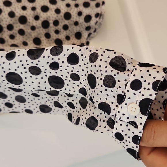 Loft Long Sleeve White with Black Polka Dots Blouse Size S - Picture 4 of 8